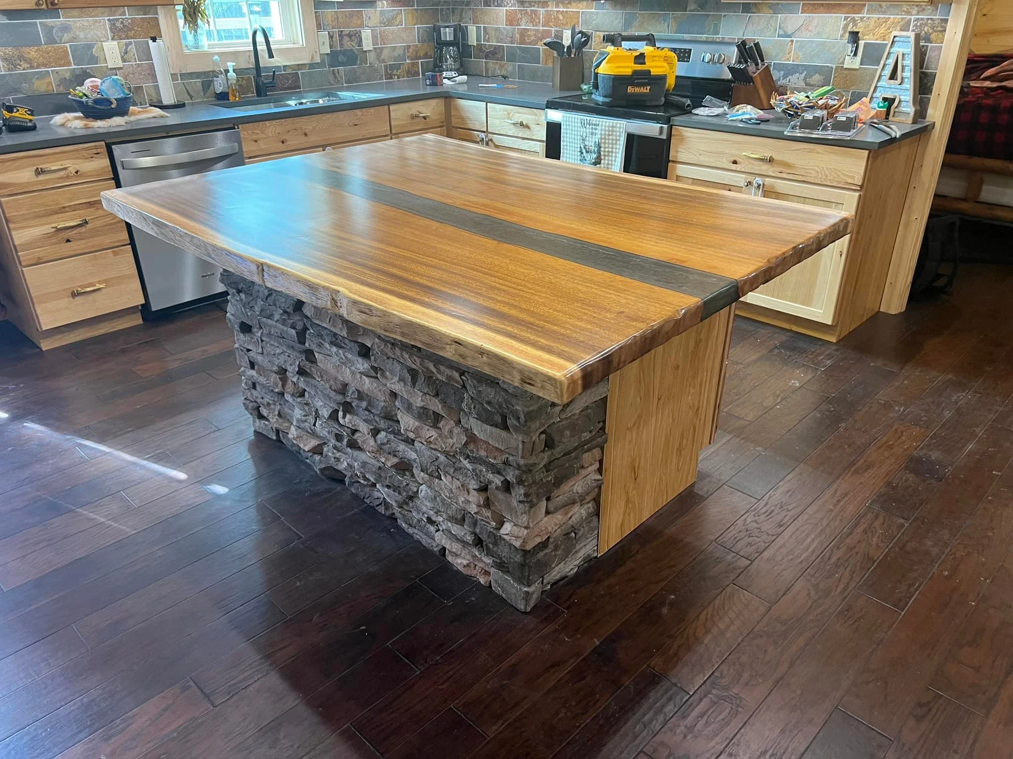Custom kitchen with professional hardwood and tile flooring installation